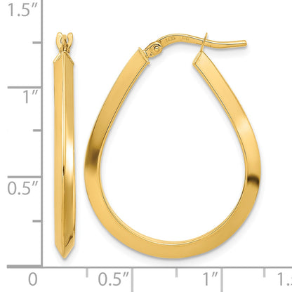 14k 2.75x26mm Polished Knife-Edge Teardrop-Shape Tube Hoop Earrings