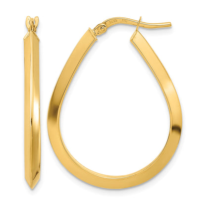 14k 2.75x26mm Polished Knife-Edge Teardrop-Shape Tube Hoop Earrings