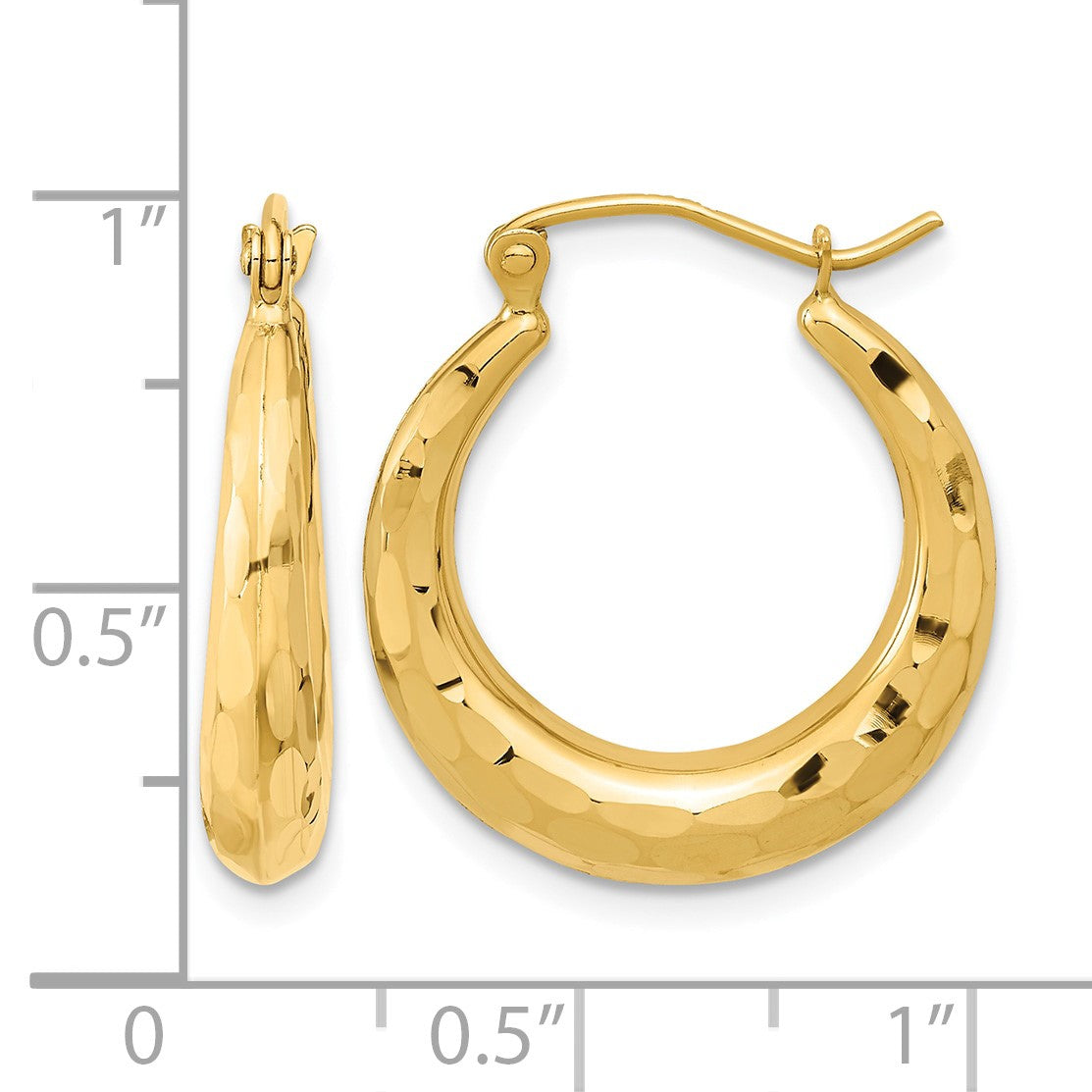 14k 3.5x22mm Polished Diamond-cut Tapered Hollow Hoop Earrings