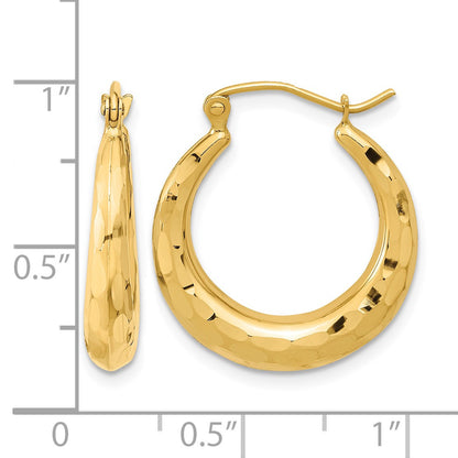 14k 3.5x22mm Polished Diamond-cut Tapered Hollow Hoop Earrings