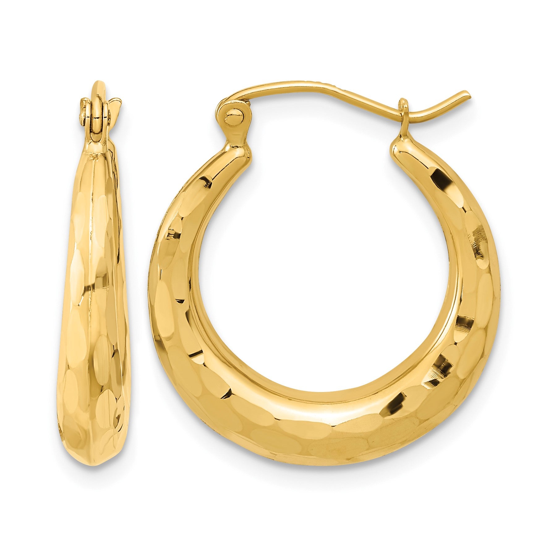 14k 3.5x22mm Polished Diamond-cut Tapered Hollow Hoop Earrings