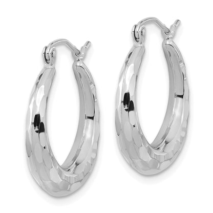 14k White Gold 3.5x22mm Polished Diamond-cut Tapered Hollow Hoop Earrings
