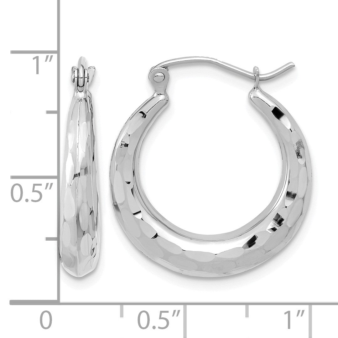 14k White Gold 3.5x22mm Polished Diamond-cut Tapered Hollow Hoop Earrings