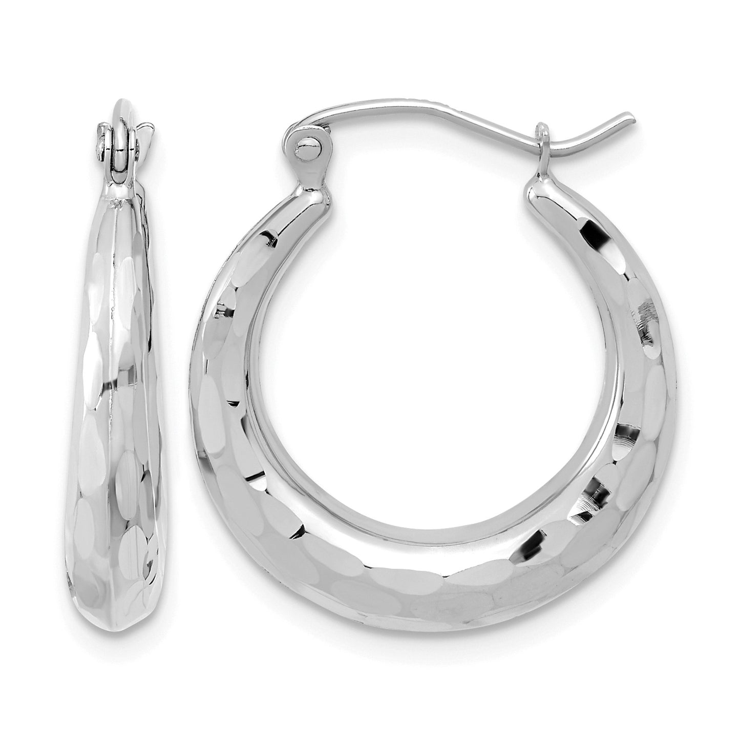 14k White Gold 3.5x22mm Polished Diamond-cut Tapered Hollow Hoop Earrings