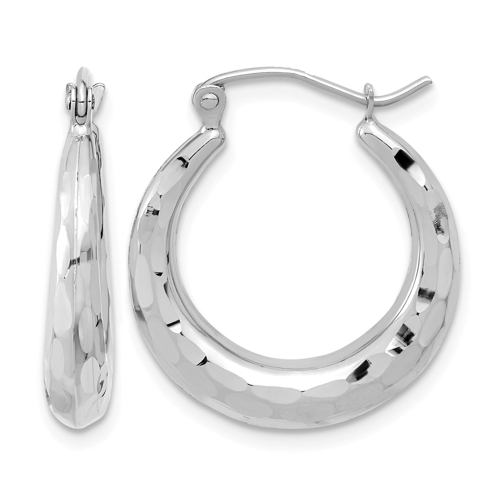 14k White Gold 3.5x22mm Polished Diamond-cut Tapered Hollow Hoop Earrings
