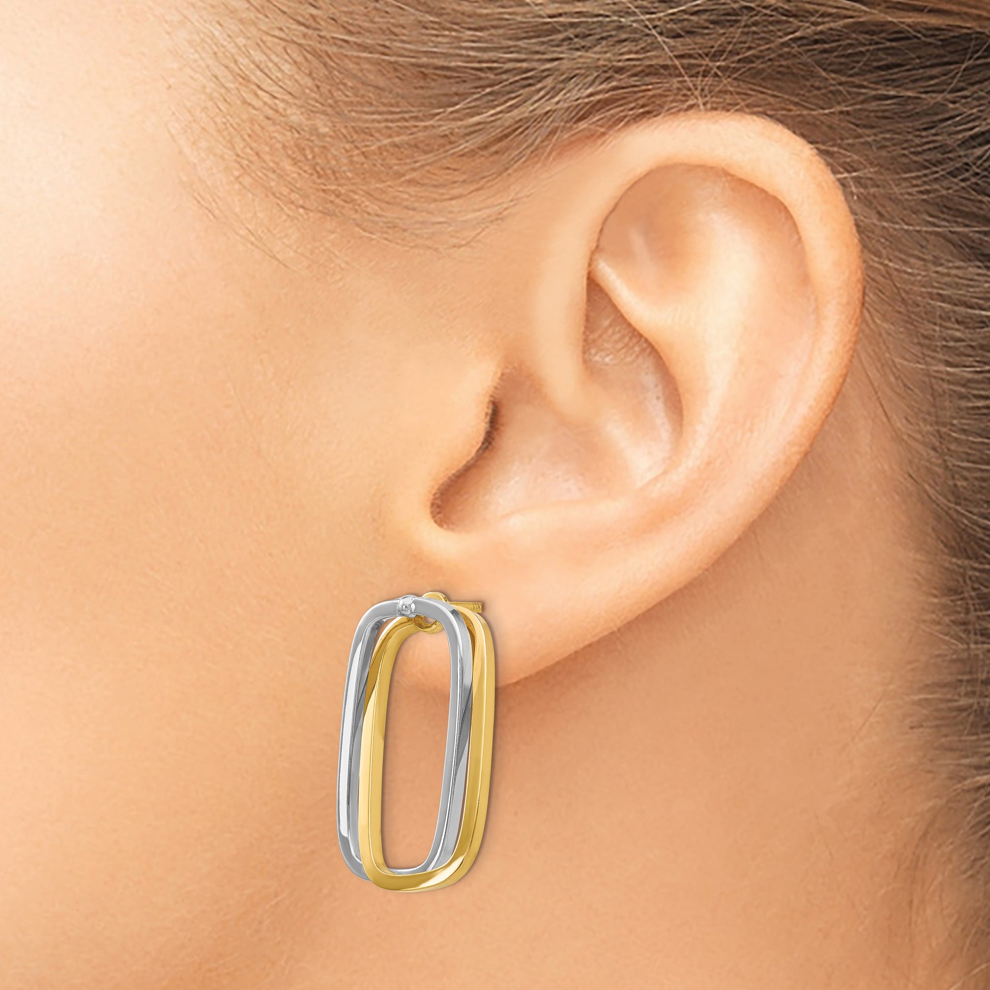 14k Two-Tone /Versatile-Can be Worn 3 Ways/ Rectangle Post Earrings