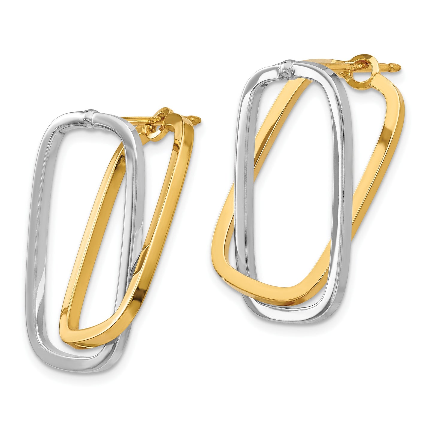 14k Two-Tone /Versatile-Can be Worn 3 Ways/ Rectangle Post Earrings