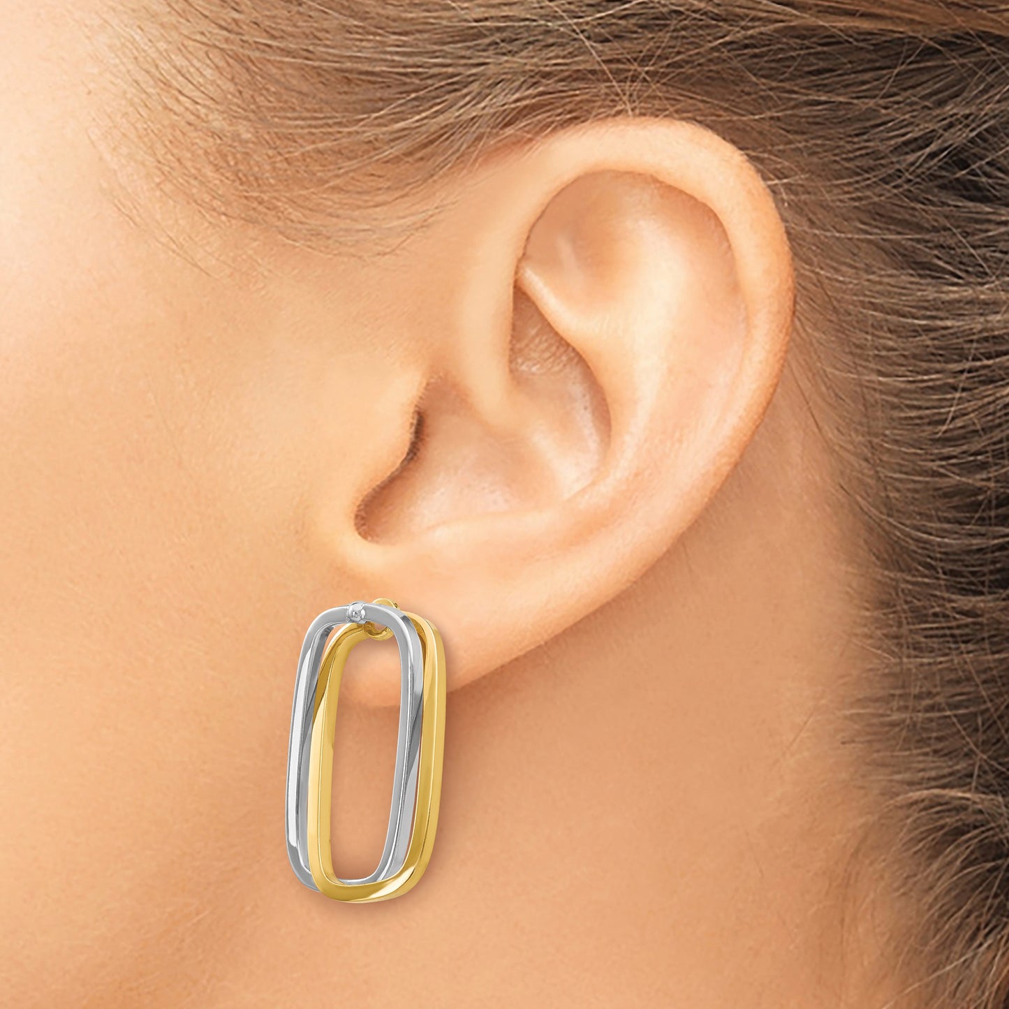14k Two-Tone /Versatile-Can be Worn 3 Ways/ Rectangle Post Earrings