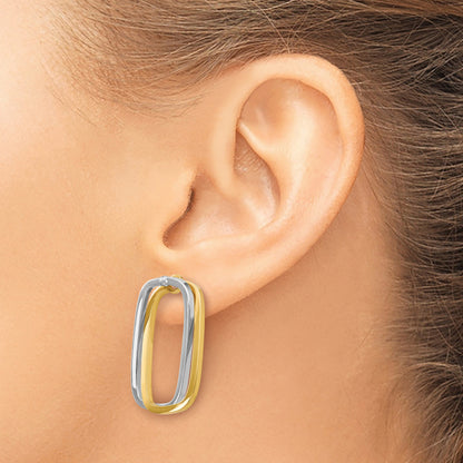 14k Two-Tone /Versatile-Can be Worn 3 Ways/ Rectangle Post Earrings