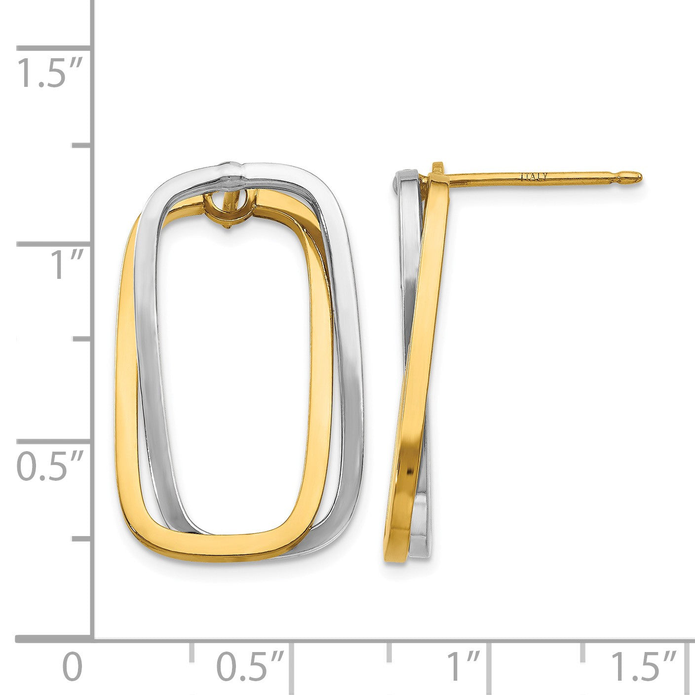 14k Two-Tone /Versatile-Can be Worn 3 Ways/ Rectangle Post Earrings