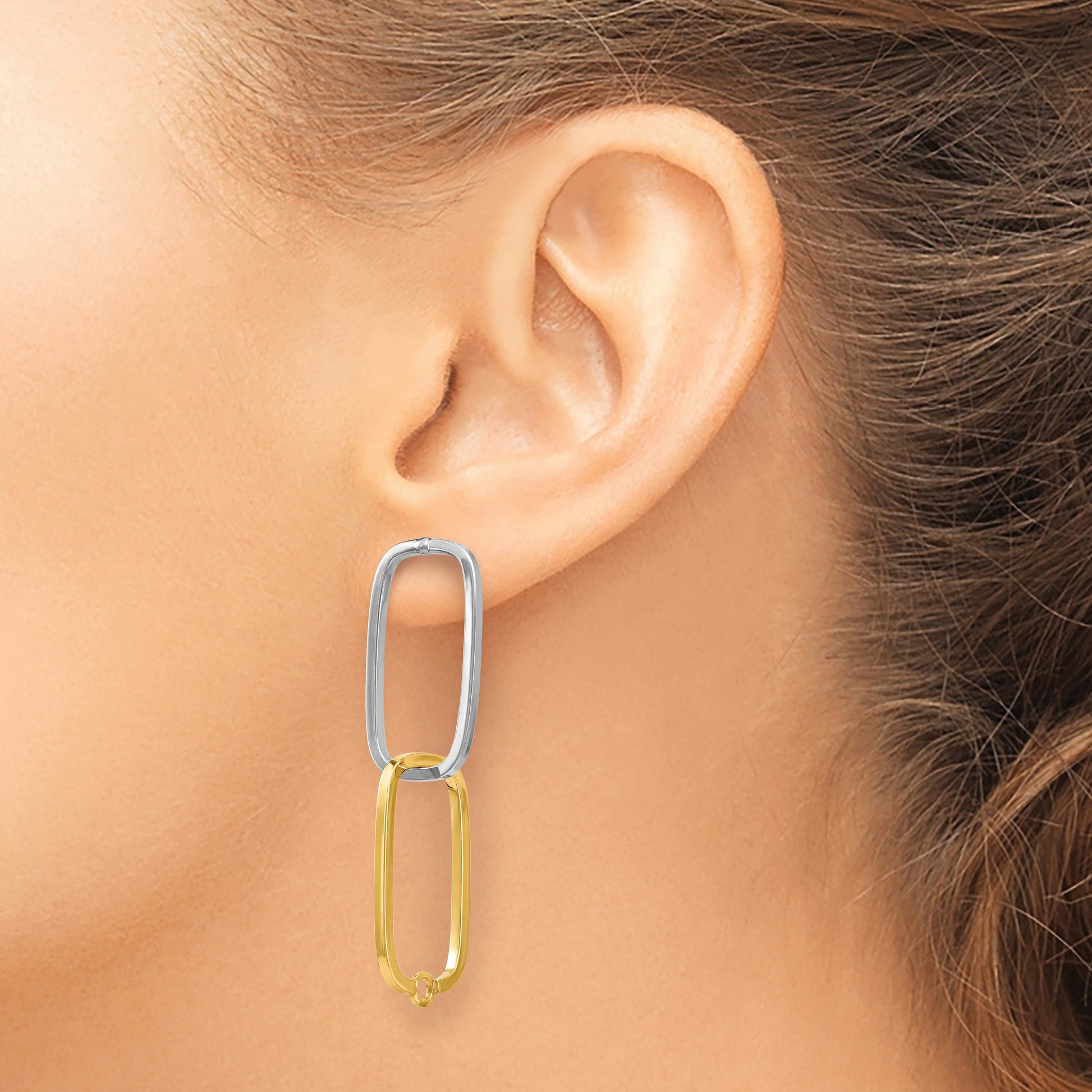 14k Two-Tone /Versatile-Can be Worn 3 Ways/ Rectangle Post Earrings