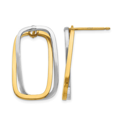 14k Two-Tone /Versatile-Can be Worn 3 Ways/ Rectangle Post Earrings