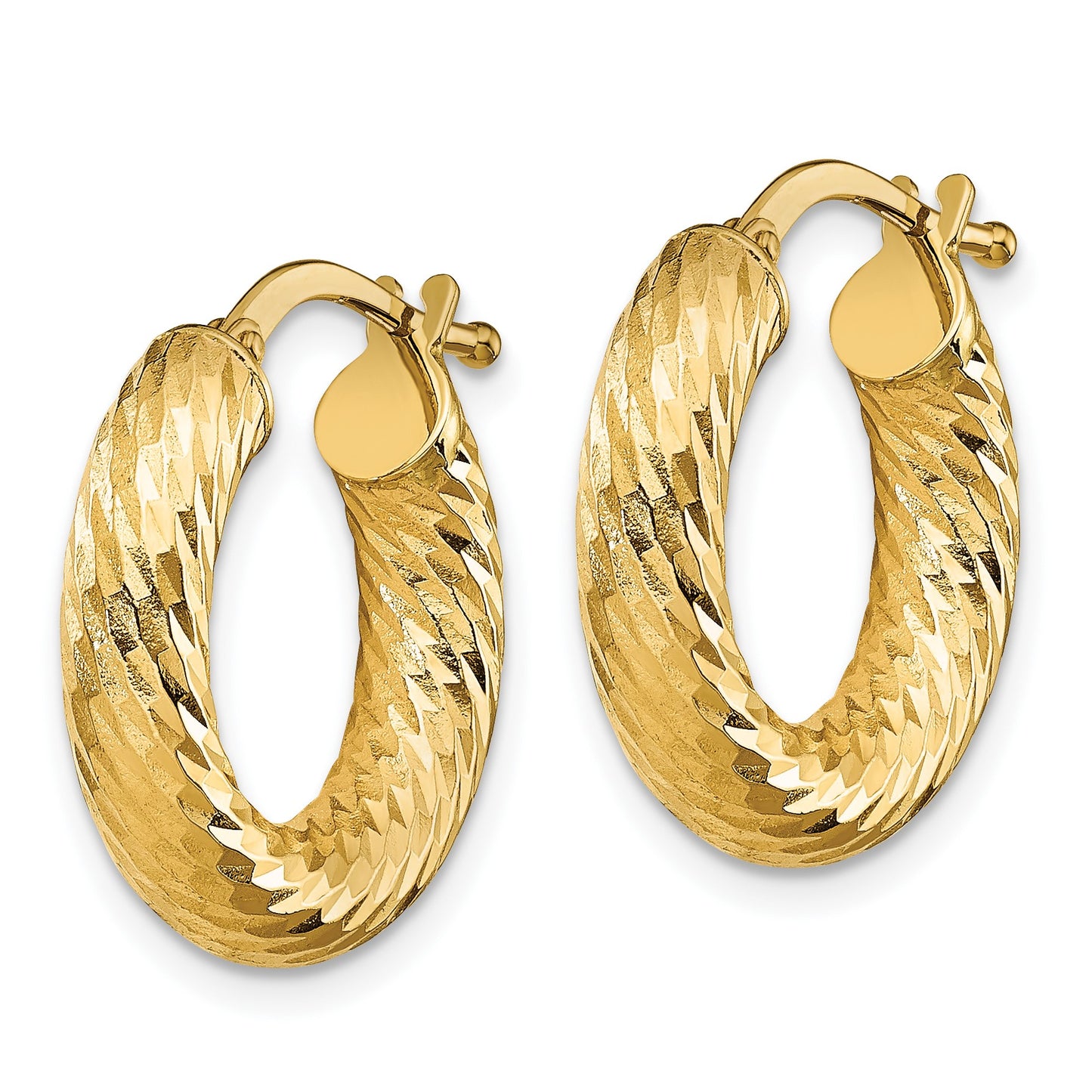 14k 4x18mm Diamond-cut Round Tube Hoop Earrings