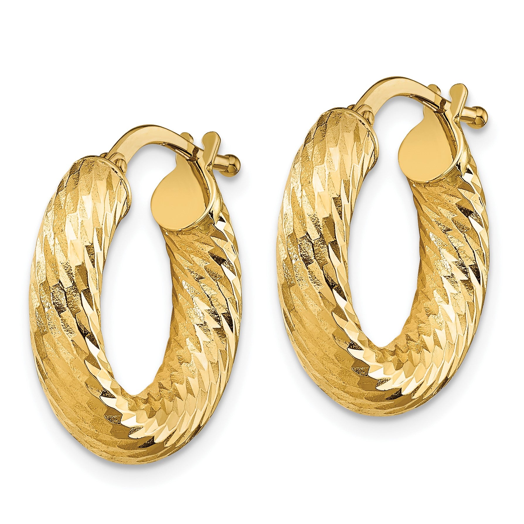 14k 4x18mm Diamond-cut Round Tube Hoop Earrings