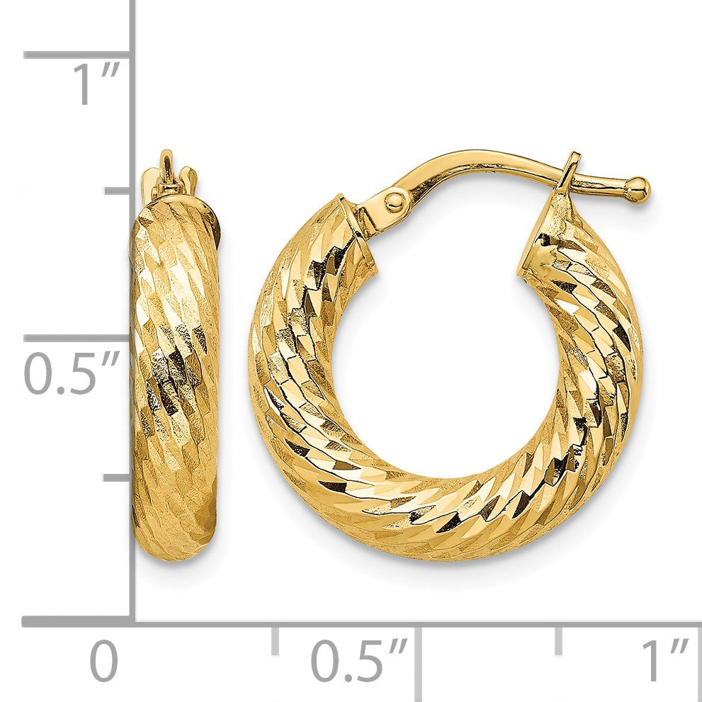 14k 4x18mm Diamond-cut Round Tube Hoop Earrings