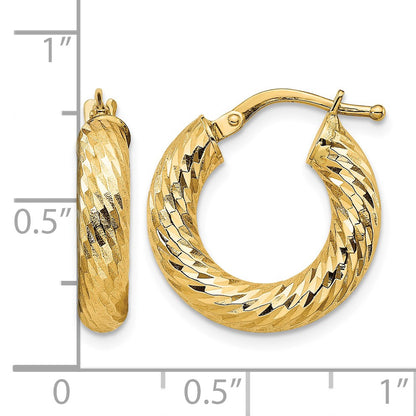 14k 4x18mm Diamond-cut Round Tube Hoop Earrings