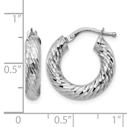 14k White Gold 4x18mm Diamond-cut Round Tube Hoop Earrings