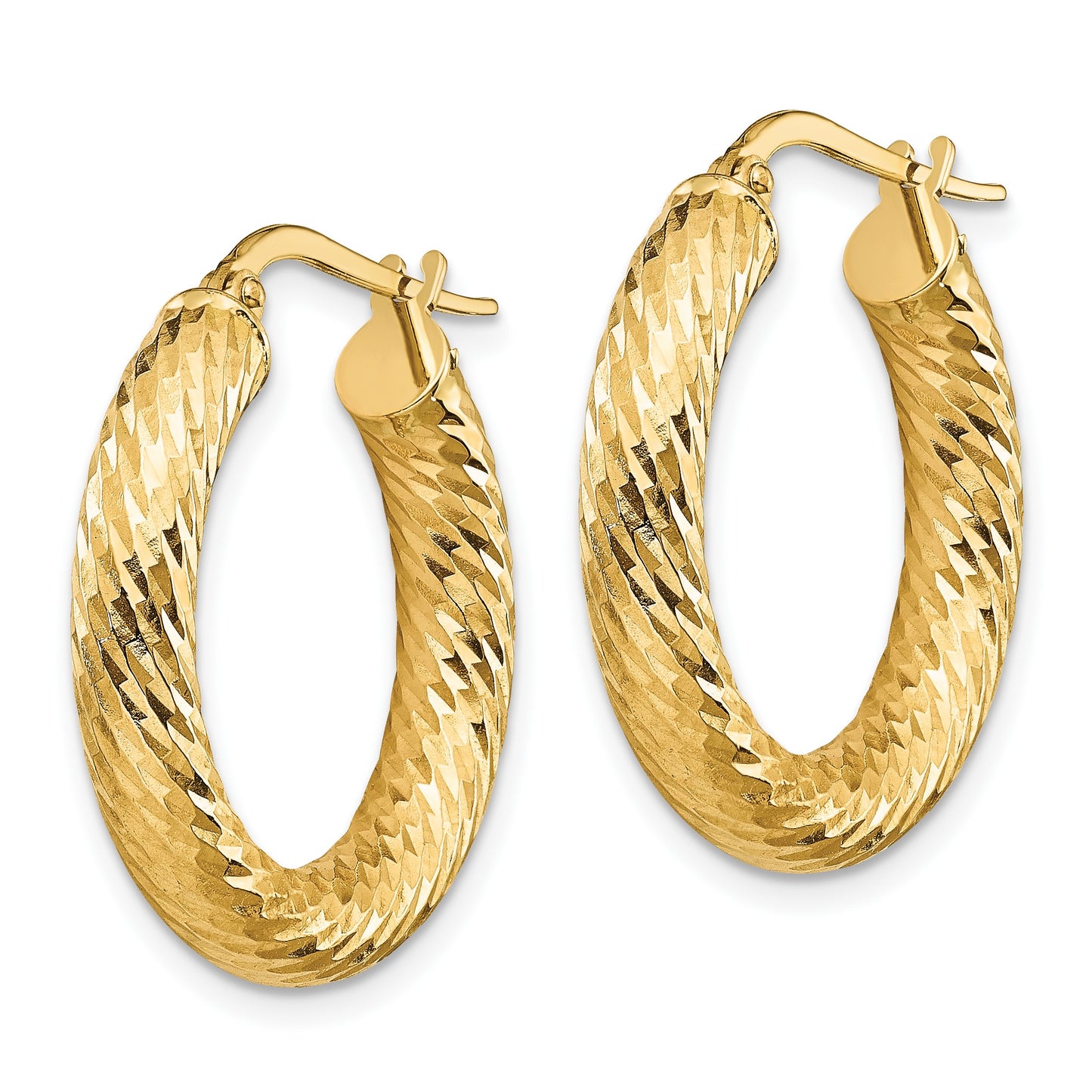 14k 4x22mm Polished Diamond-cut Round Tube Hoop Earrings