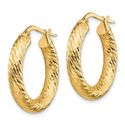 14k 4x22mm Polished Diamond-cut Round Tube Hoop Earrings