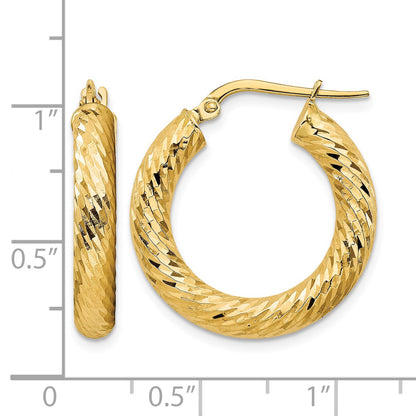 14k 4x22mm Polished Diamond-cut Round Tube Hoop Earrings