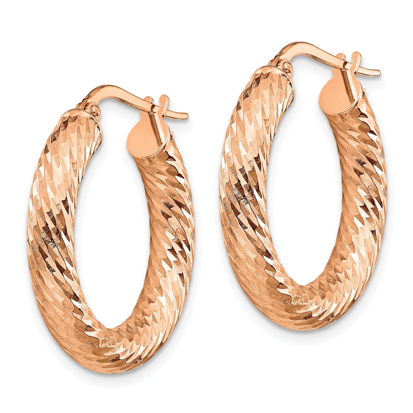 14k Rose Gold 4x22mm Polished Diamond-cut Round Tube Hoop Earrings