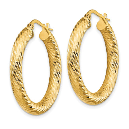 14k 4x30mm Diamond-cut Round Tube Hoop Earrings