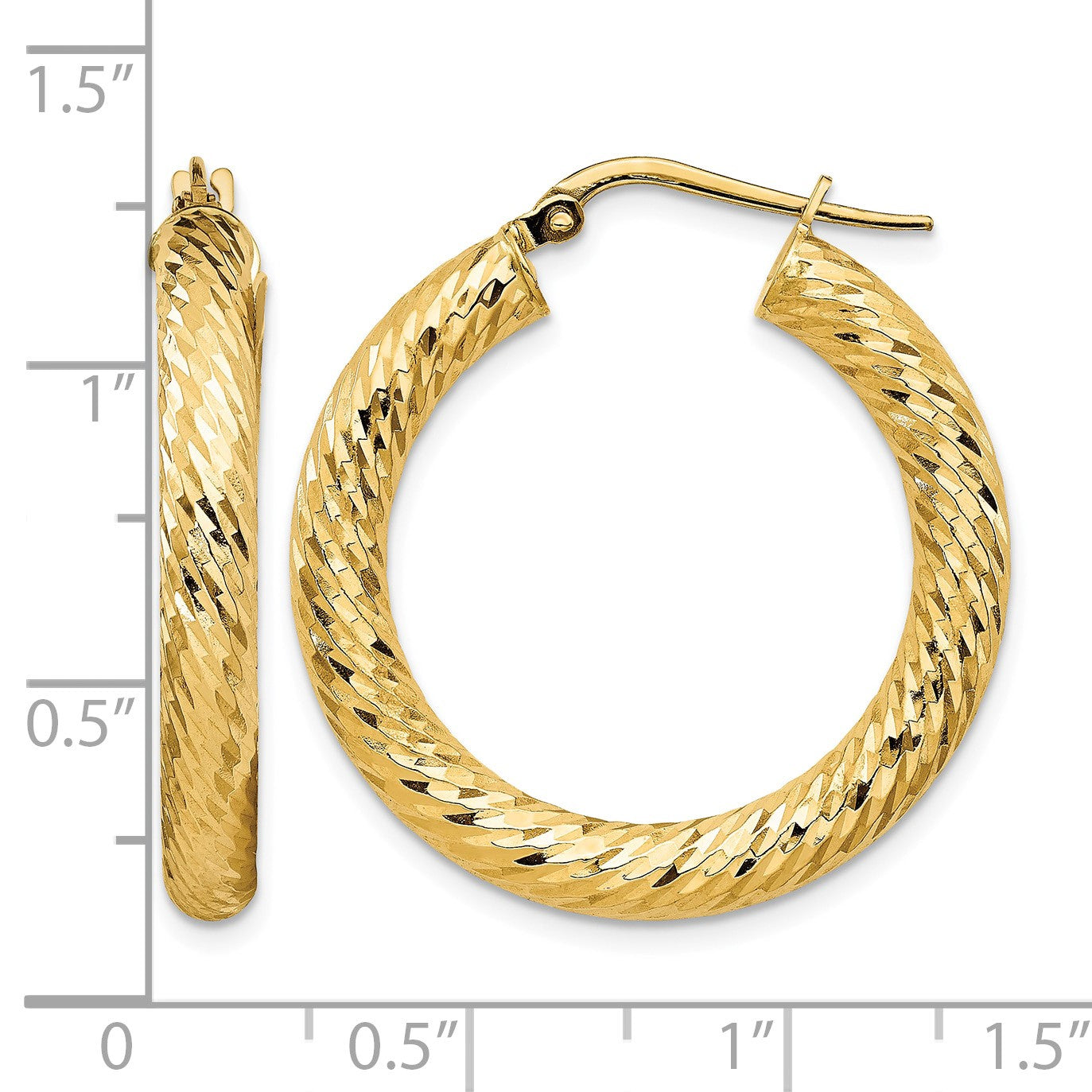 14k 4x30mm Diamond-cut Round Tube Hoop Earrings