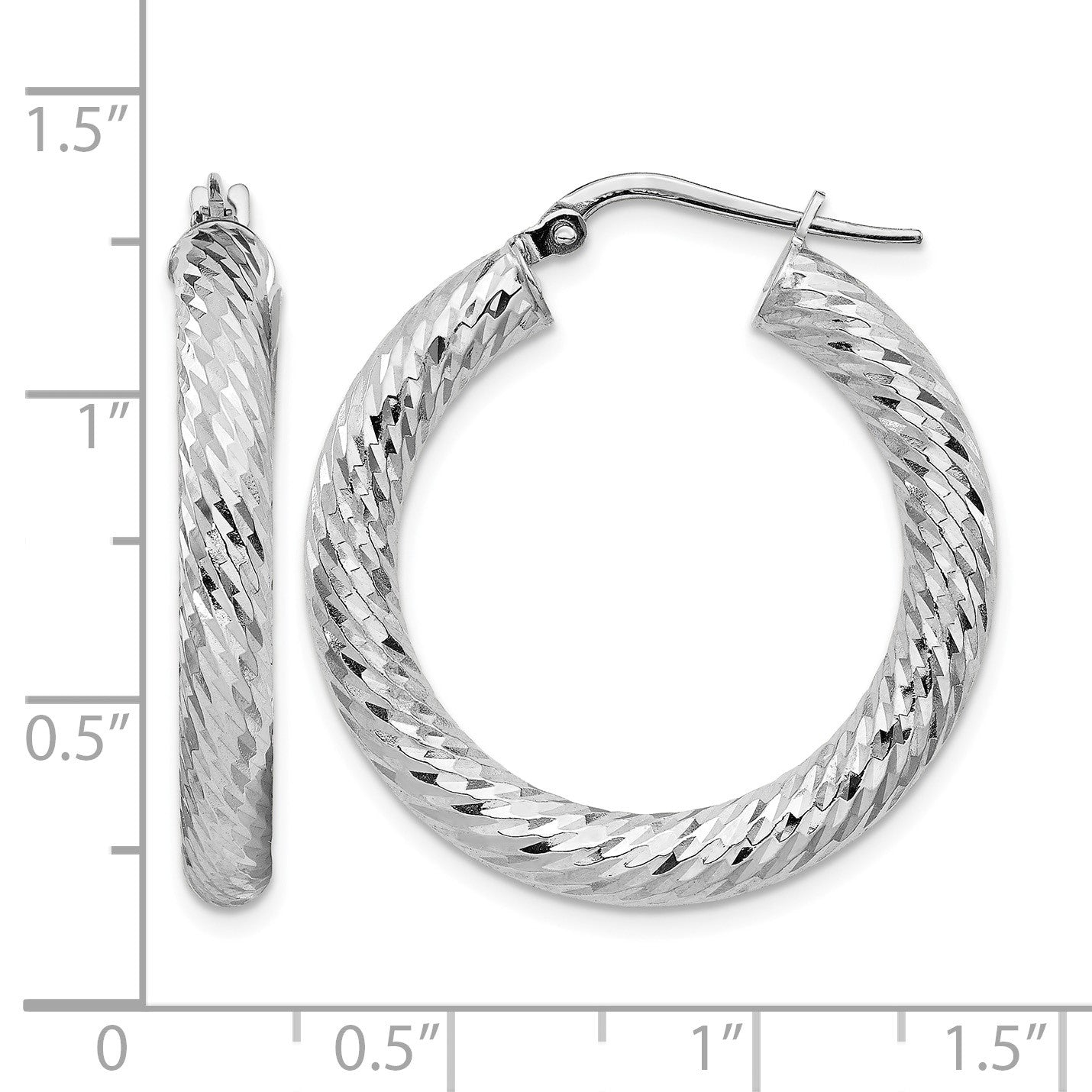 14k White Gold 4x30mm Diamond-cut Round Tube Hoop Earrings