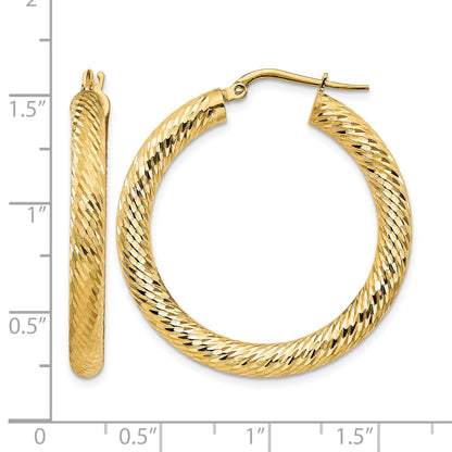 14k 4x35mm Diamond-cut Round Tube Hoop Earrings