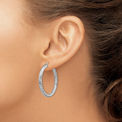 14k White Gold 4x40mm Diamond-cut Round Tube Hoop Earrings
