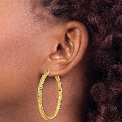 14k 4x50mm Diamond-cut Round Tube Hoop Earrings
