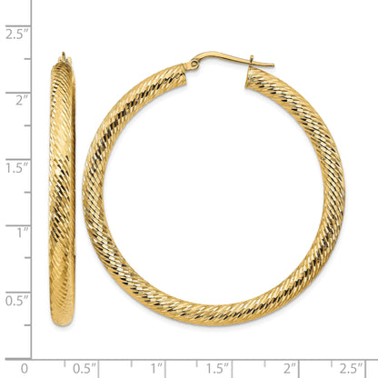 14k 4x50mm Diamond-cut Round Tube Hoop Earrings