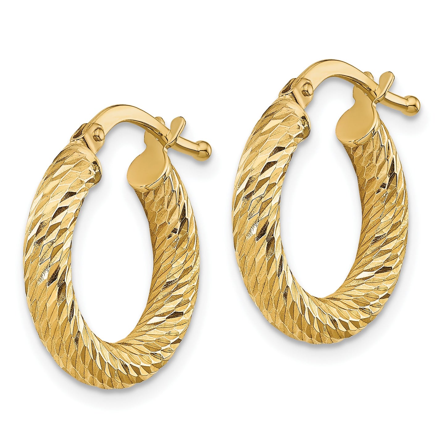14k 3x16mm Diamond-cut Round Tube Hoop Earrings