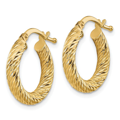 14k 3x16mm Diamond-cut Round Tube Hoop Earrings