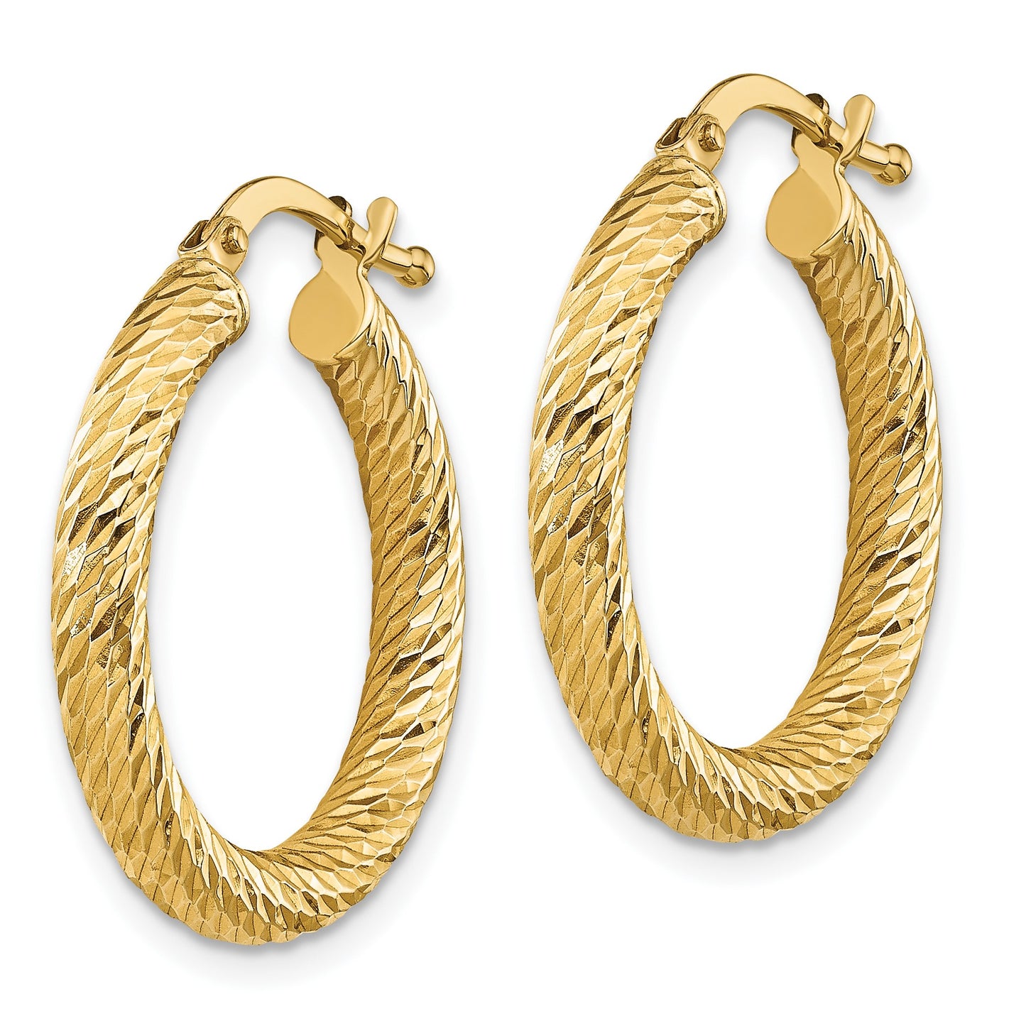 14k 3x22mm Polished Diamond-cut Round Tube Hoop Earrings