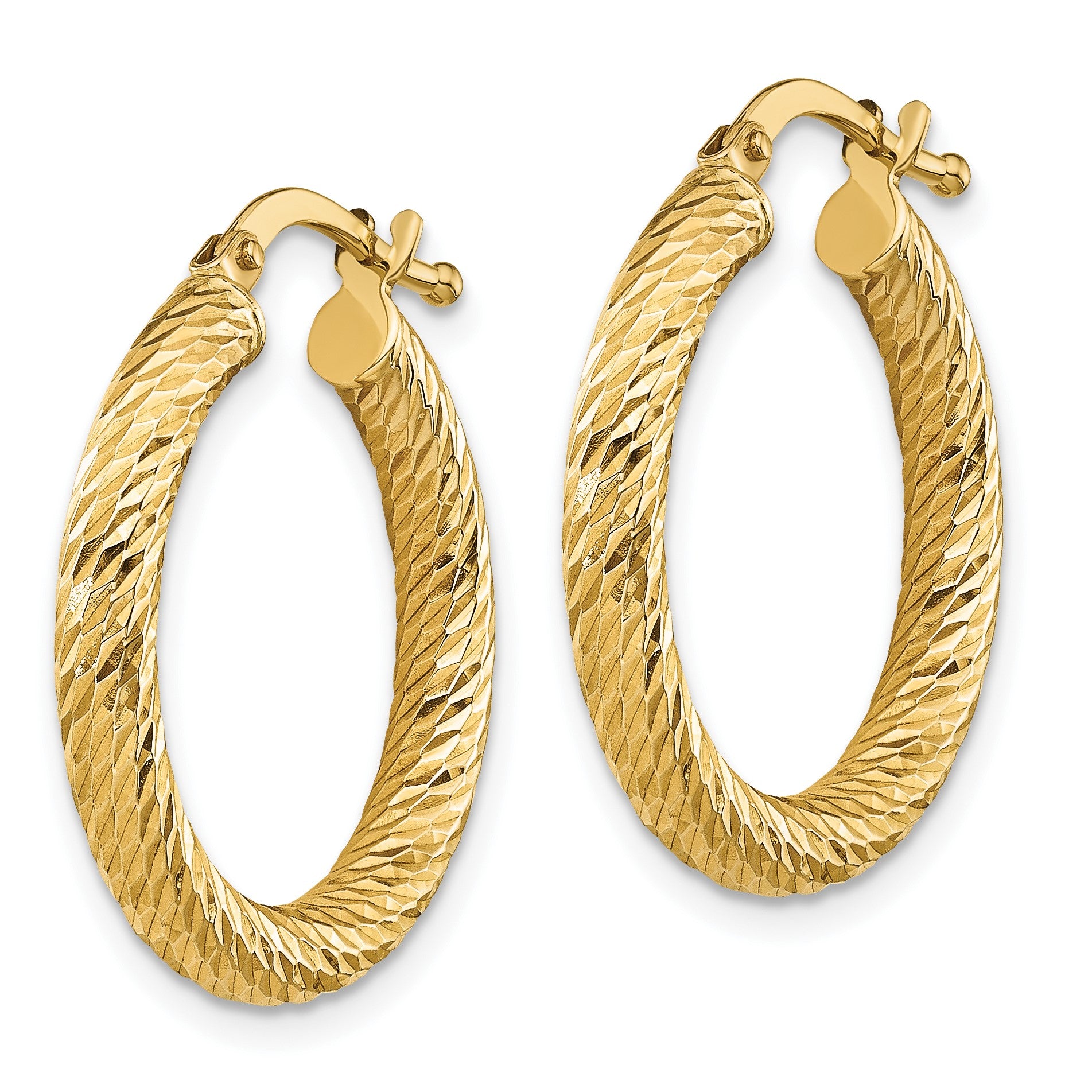 14k 3x22mm Polished Diamond-cut Round Tube Hoop Earrings