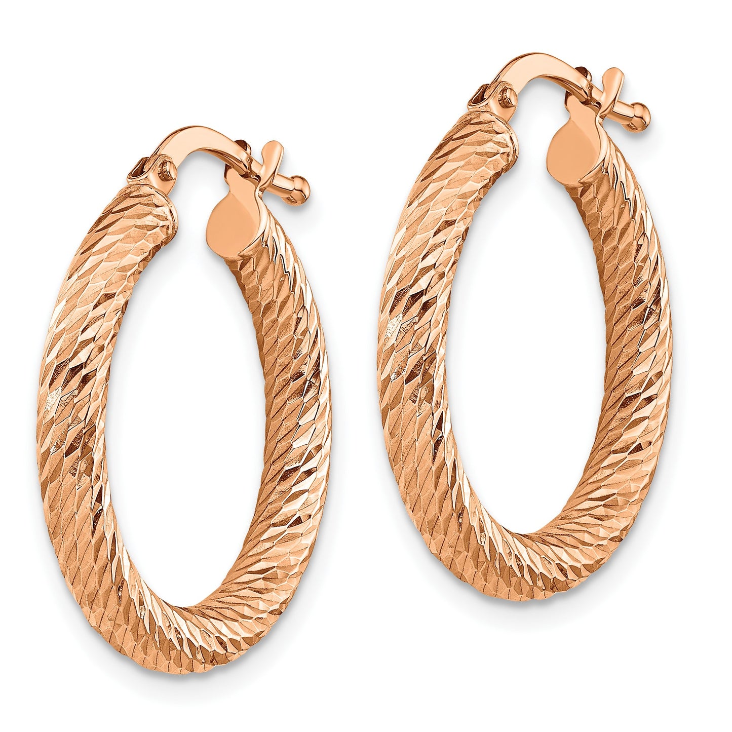 14k Rose Gold 3x22mm Polished Diamond-cut Round Tube Hoop Earrings
