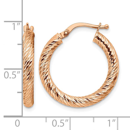 14k Rose Gold 3x22mm Polished Diamond-cut Round Tube Hoop Earrings