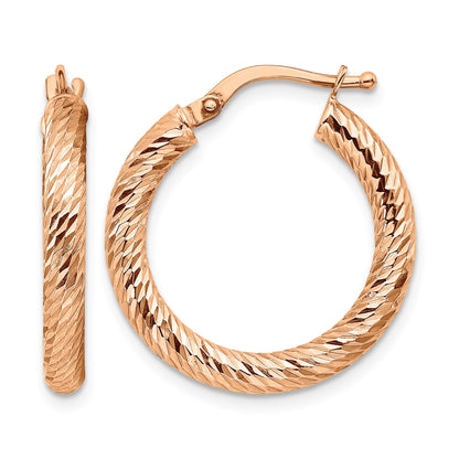 14k Rose Gold 3x22mm Polished Diamond-cut Round Tube Hoop Earrings