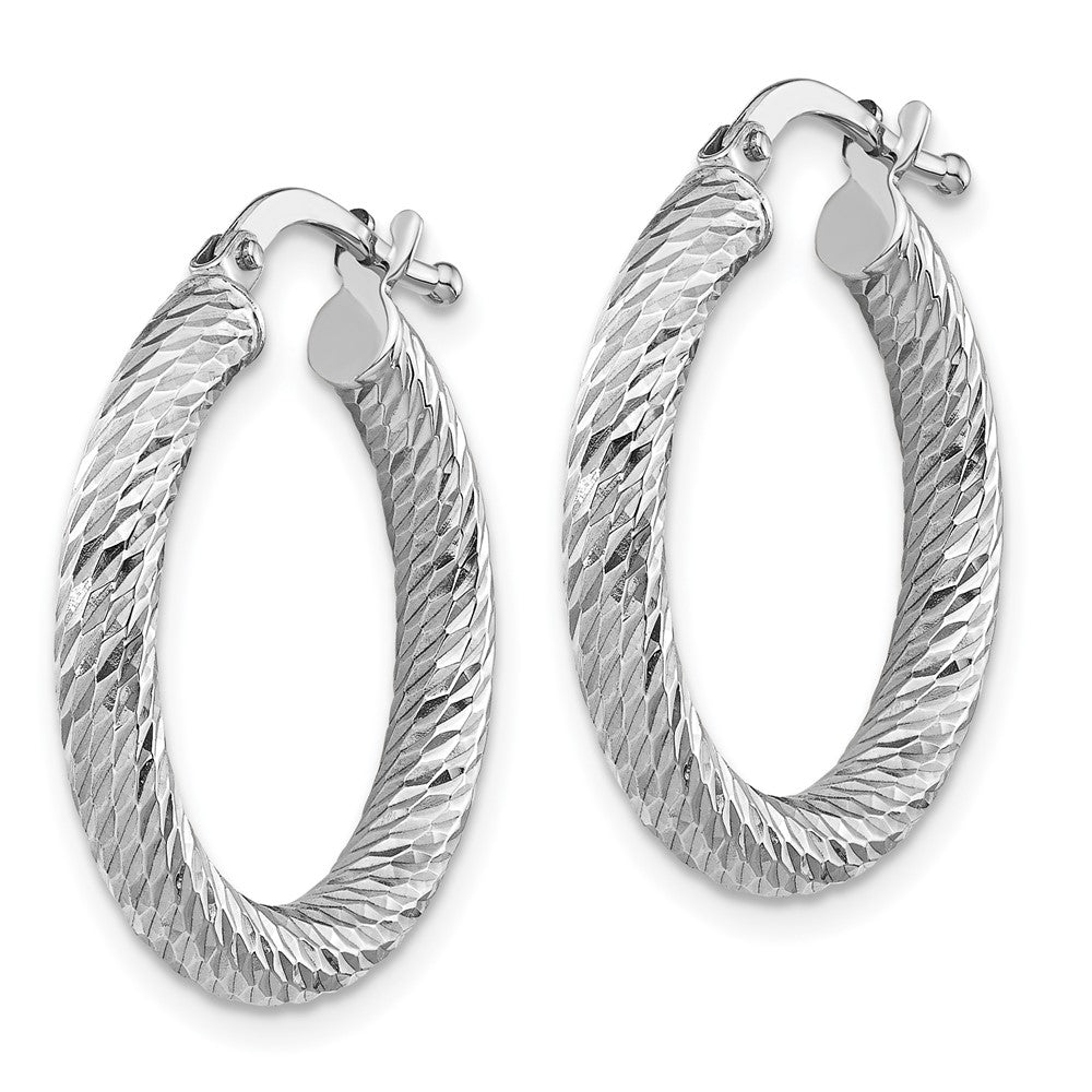 14k Polished 3mm White Gold Diamond-cut Round Hoop Earrings