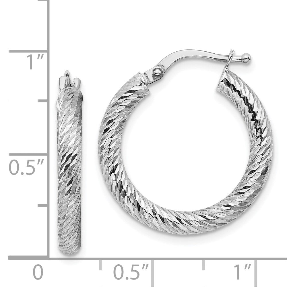 14k Polished 3mm White Gold Diamond-cut Round Hoop Earrings