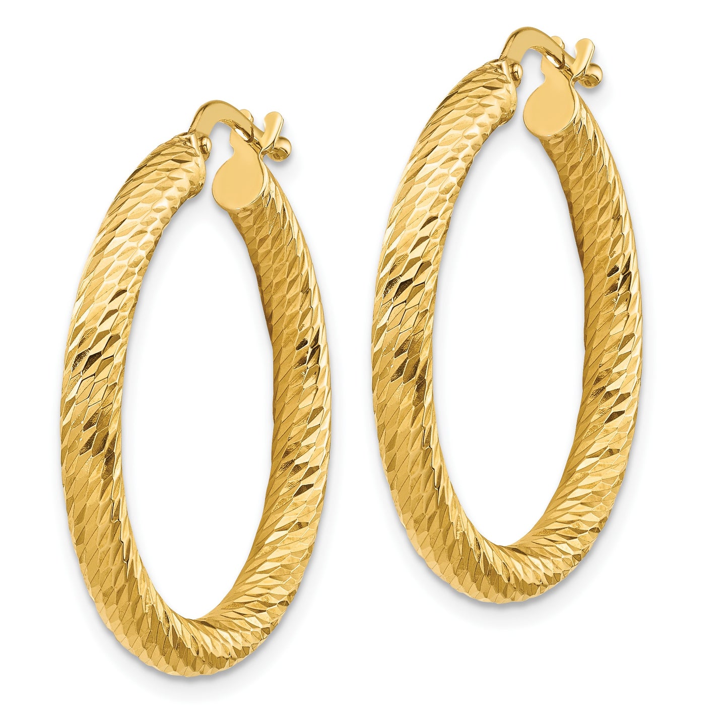14k 3x27mm Diamond-cut Round Tube Hoop Earrings