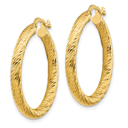 14k 3x27mm Diamond-cut Round Tube Hoop Earrings