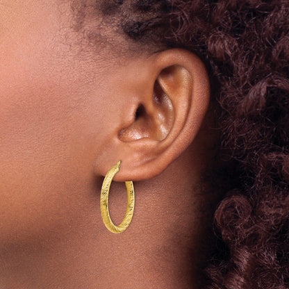 14k 3x27mm Diamond-cut Round Tube Hoop Earrings