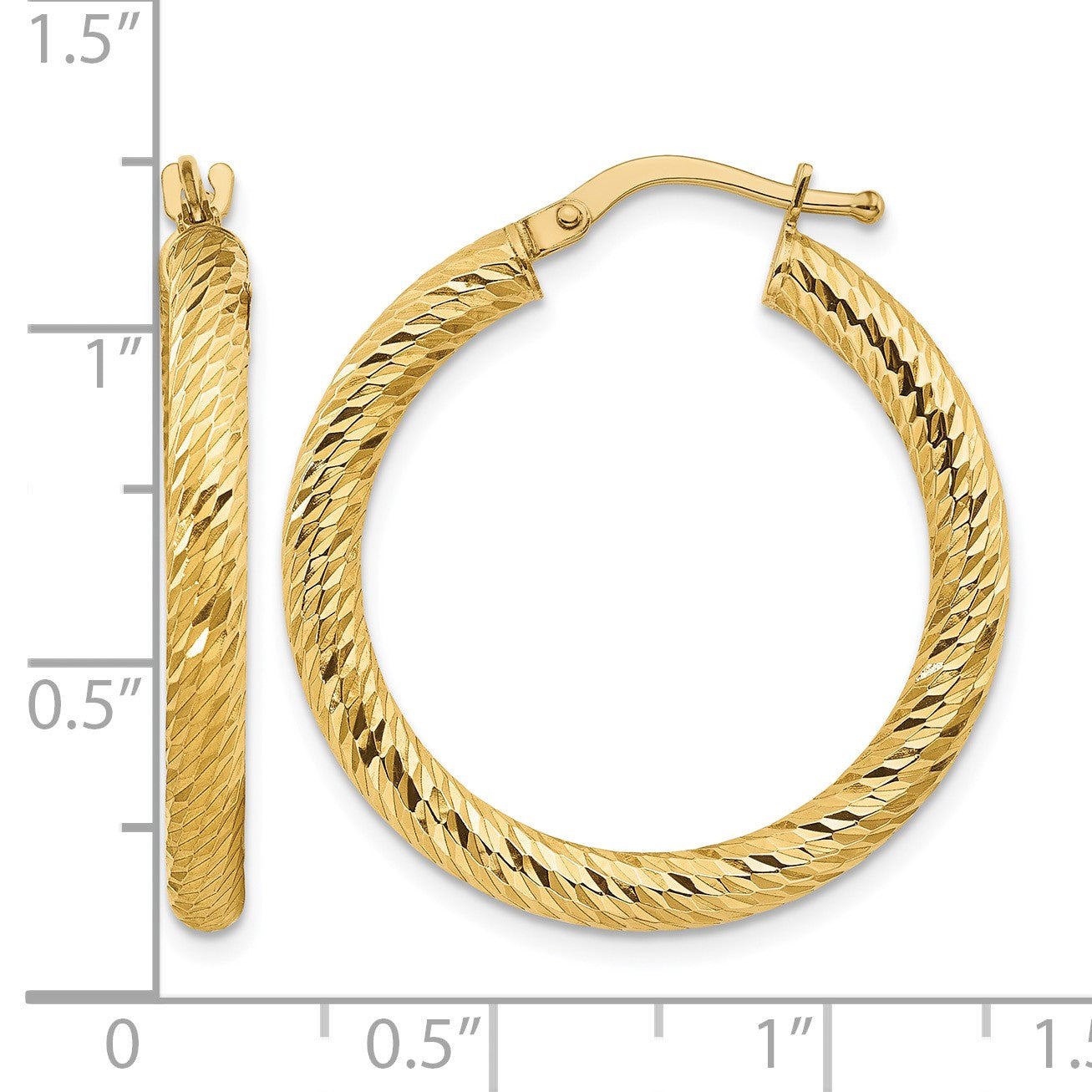 14k 3x27mm Diamond-cut Round Tube Hoop Earrings