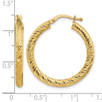 14k 3x27mm Diamond-cut Round Tube Hoop Earrings