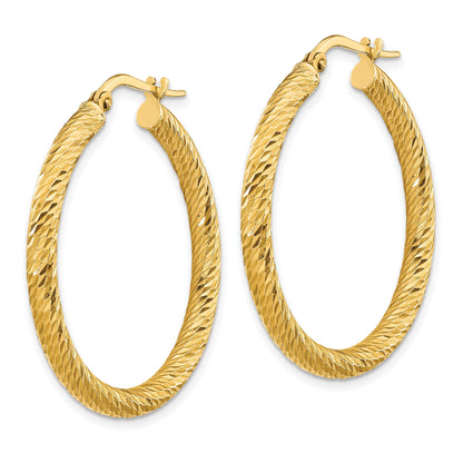 14k 3x32mm Diamond-cut Round Tube Hoop Earrings