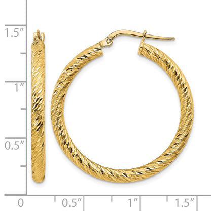 14k 3x32mm Diamond-cut Round Tube Hoop Earrings