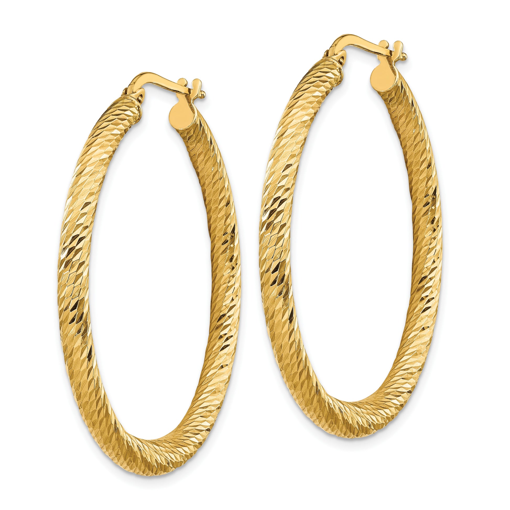 14k 3x37mm Polished Diamond-cut Round Tube Hoop Earrings
