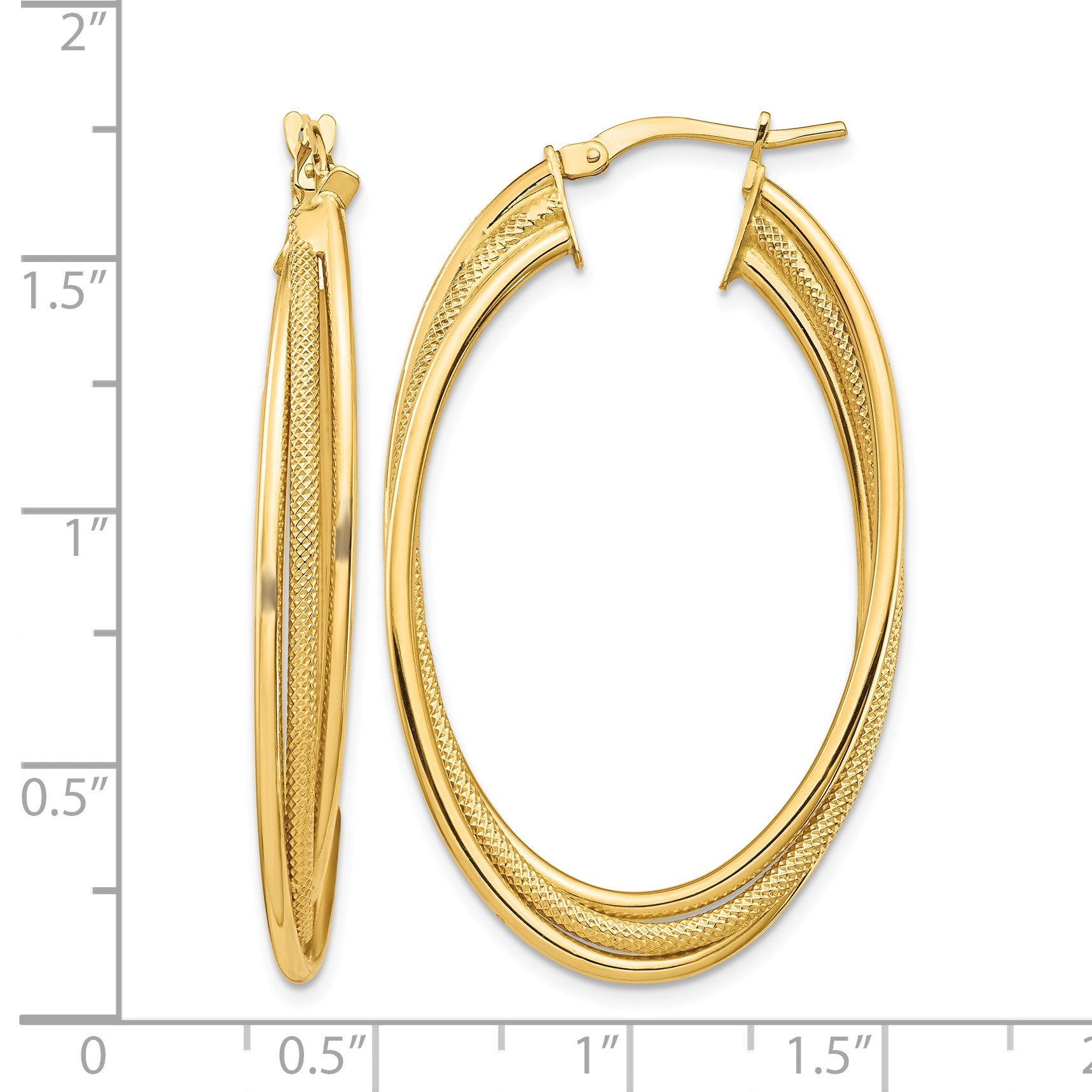 14k Polished and Textured Twisted Fancy Oval Hoop Earrings